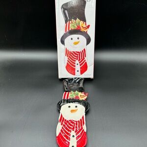 Fitz and Floyd 2008 snack therapy Festive Snowman Ceramic Platter, Christmas